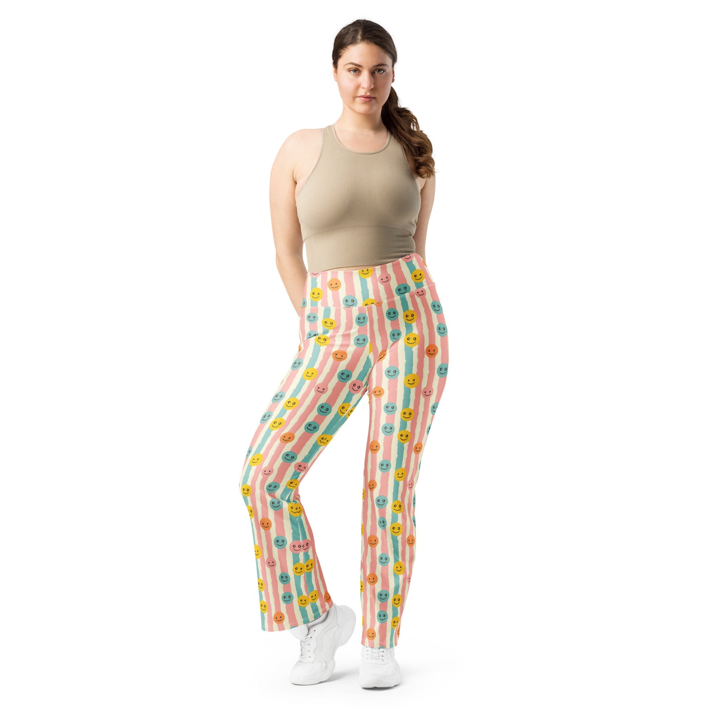 Groovy Smiley Emoji Printed Flare leggings