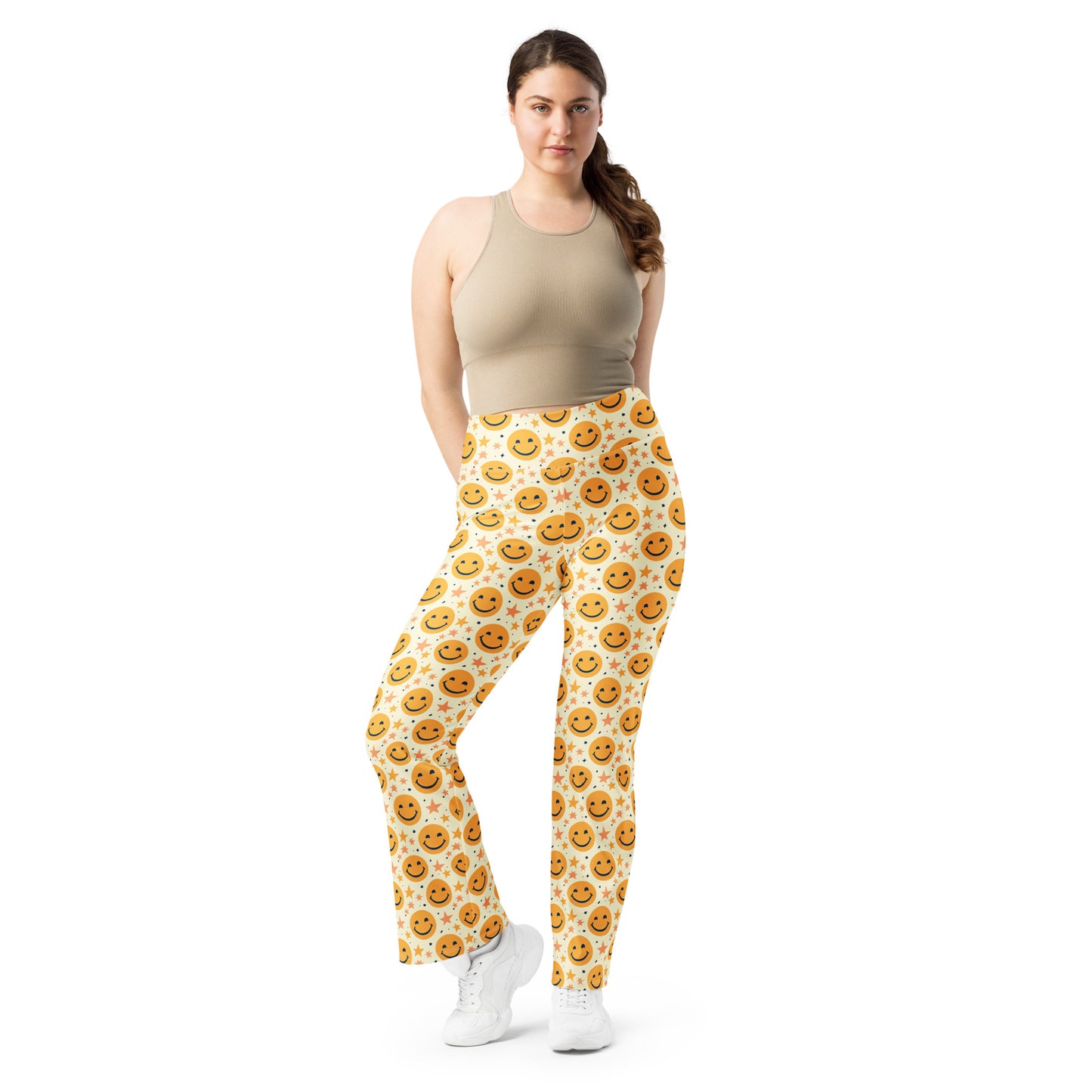 Yellow Emoji & Stars Printed Flare leggings