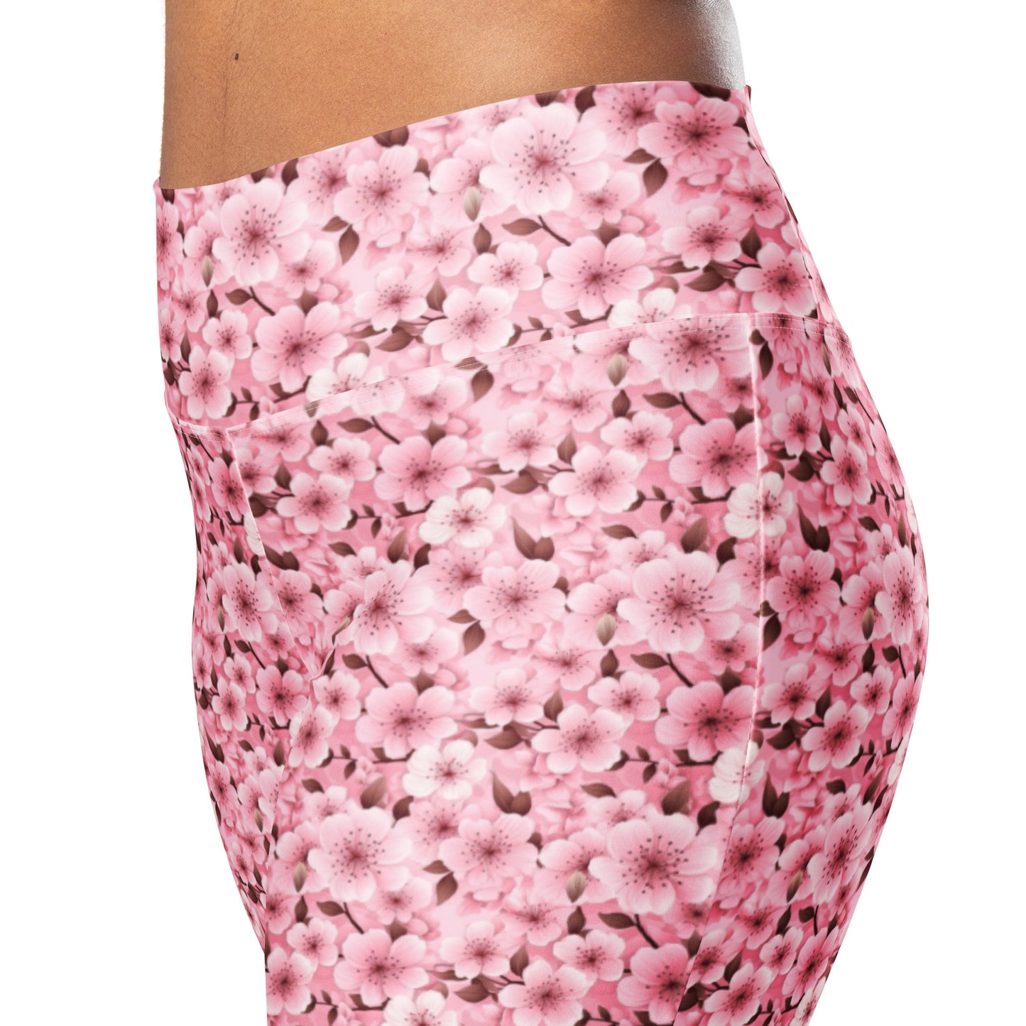 Pink Cherry Blossom Floral Pattern Flare leggings