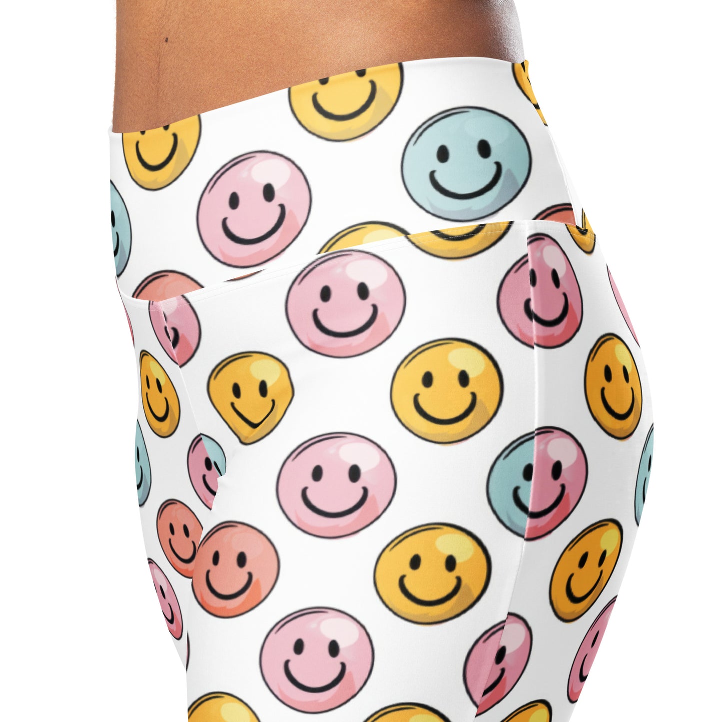 Bubble Gum Emoji Smiley Pattern Flare leggings