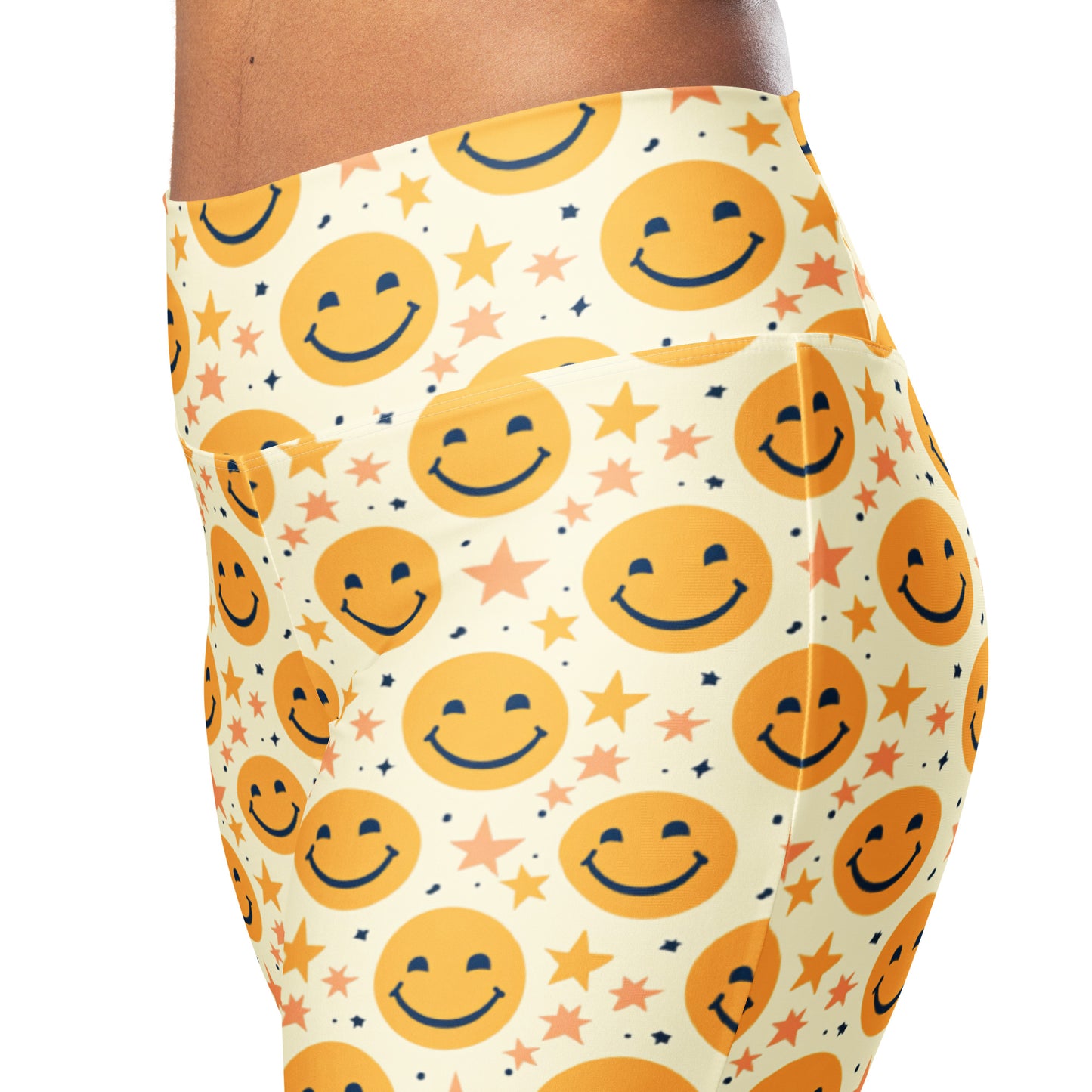 Yellow Emoji & Stars Printed Flare leggings