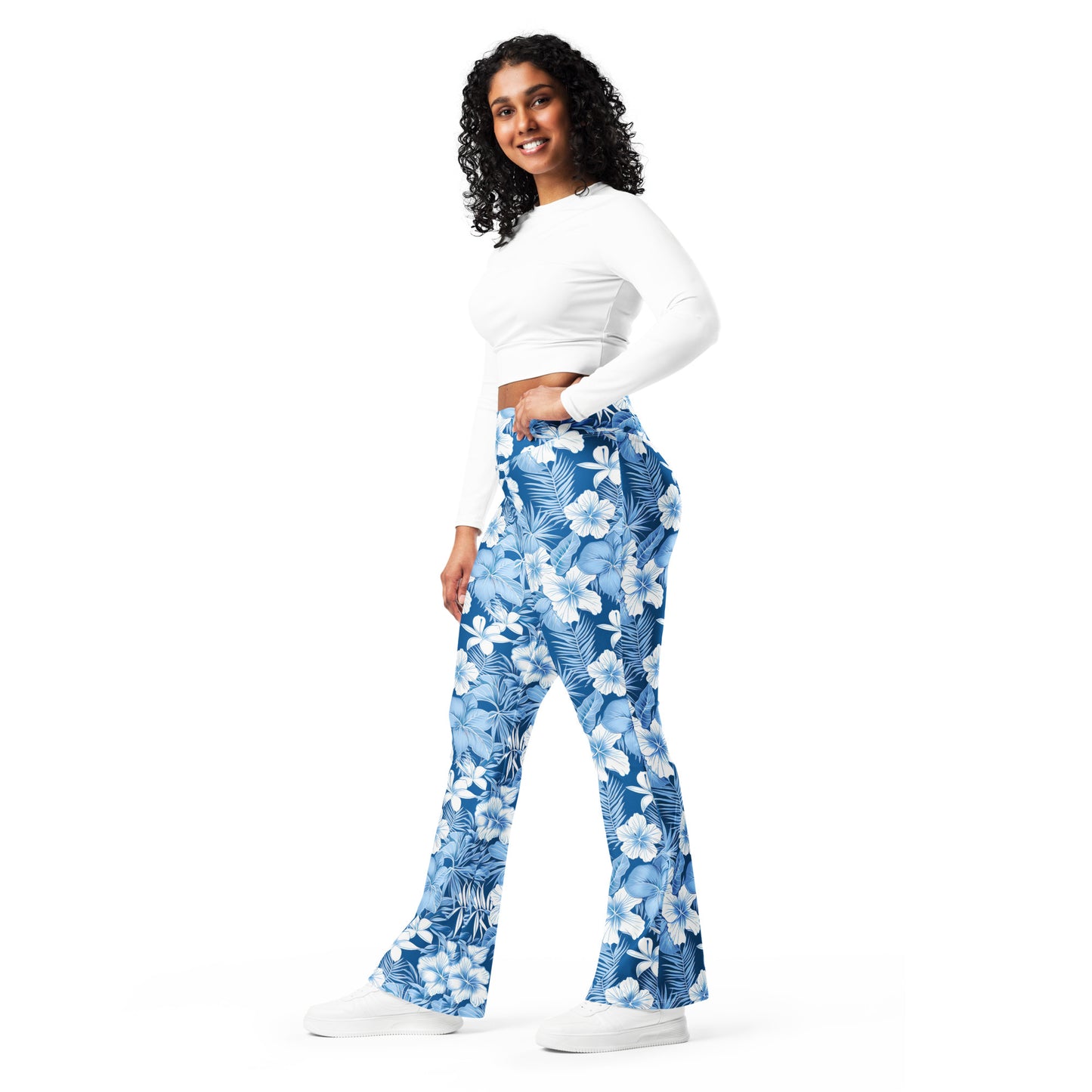 Shades of Blue Hibiscus Flare leggings