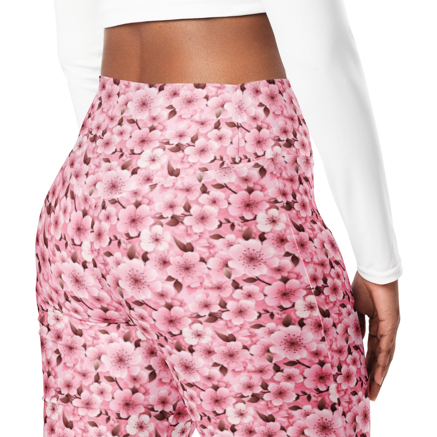 Pink Cherry Blossom Floral Pattern Flare leggings