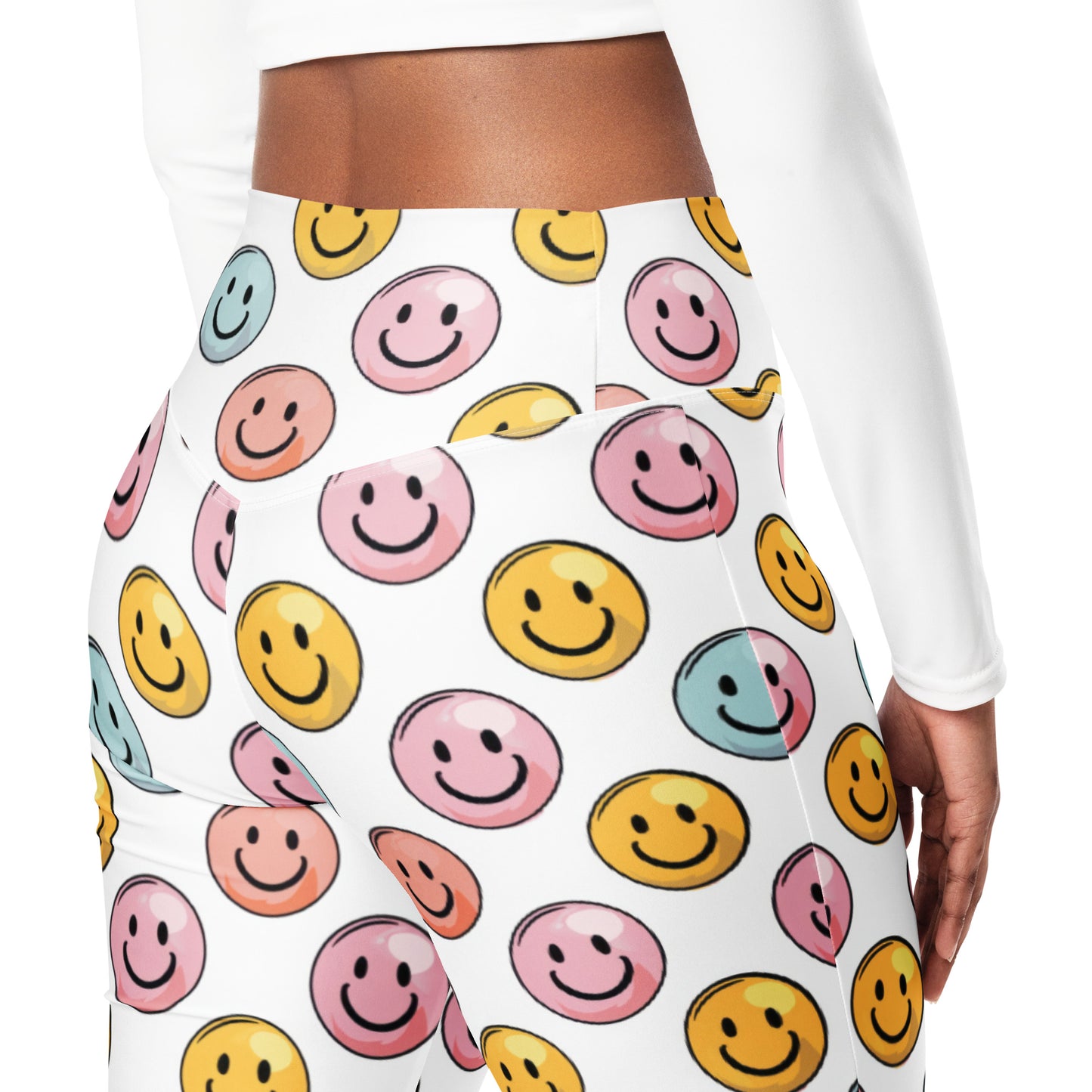 Bubble Gum Emoji Smiley Pattern Flare leggings