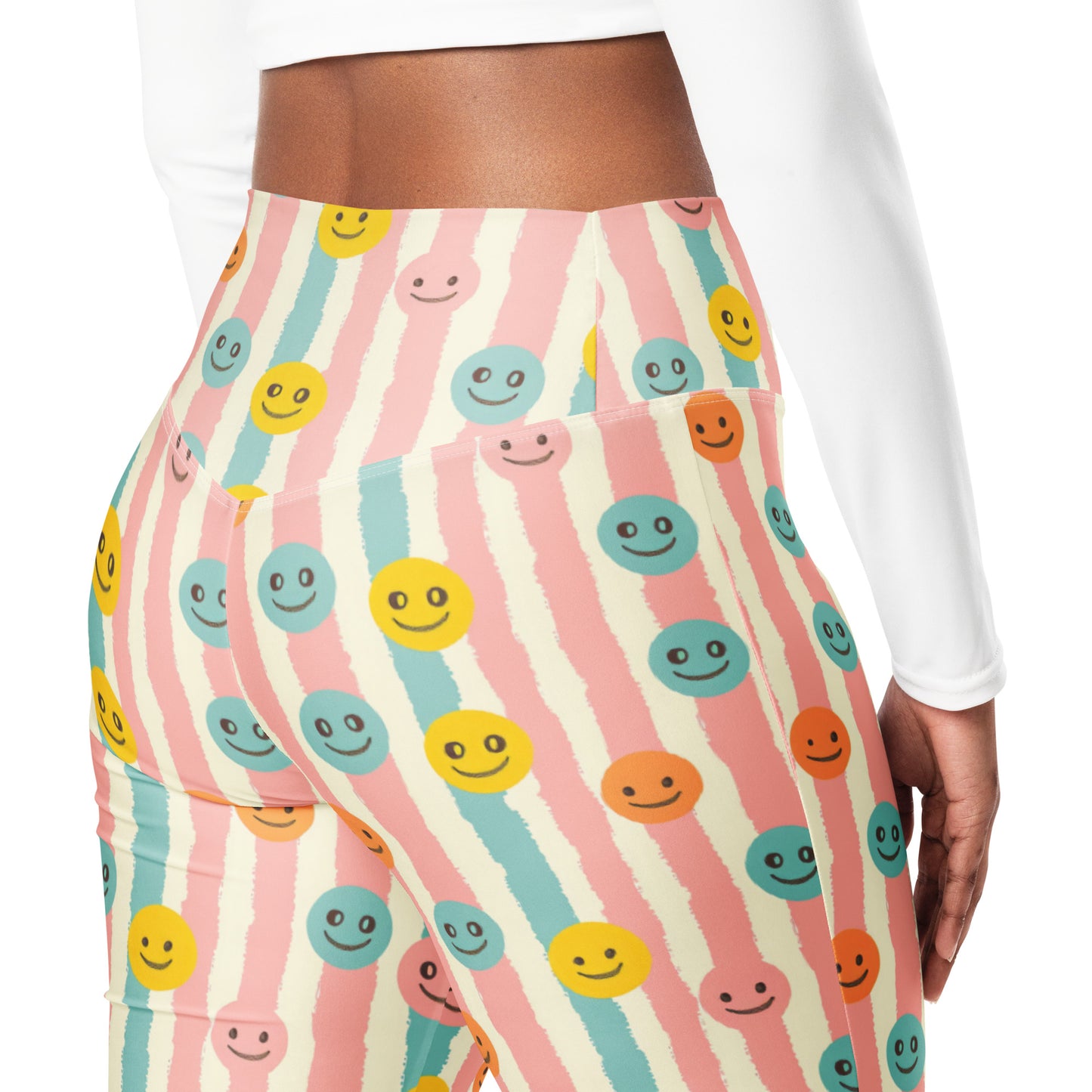 Groovy Smiley Emoji Printed Flare leggings