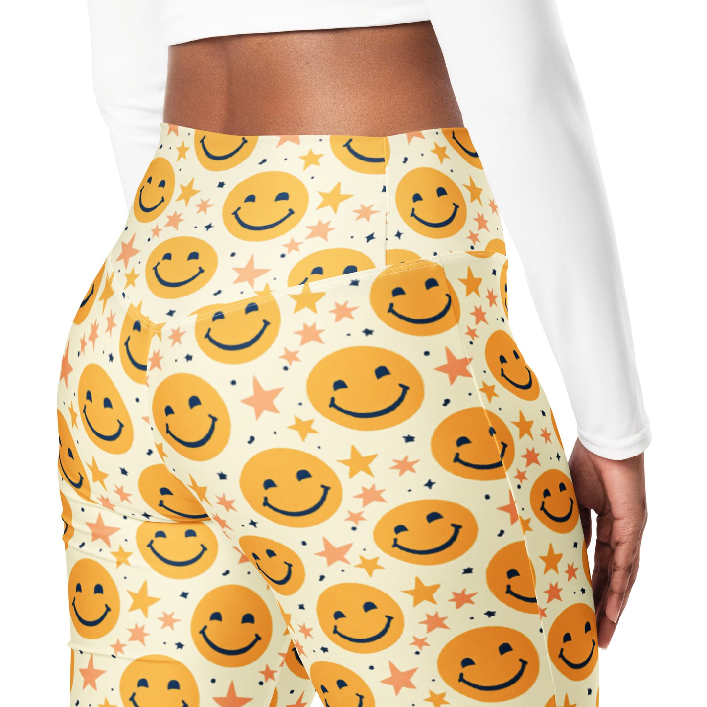 Yellow Emoji & Stars Printed Flare leggings