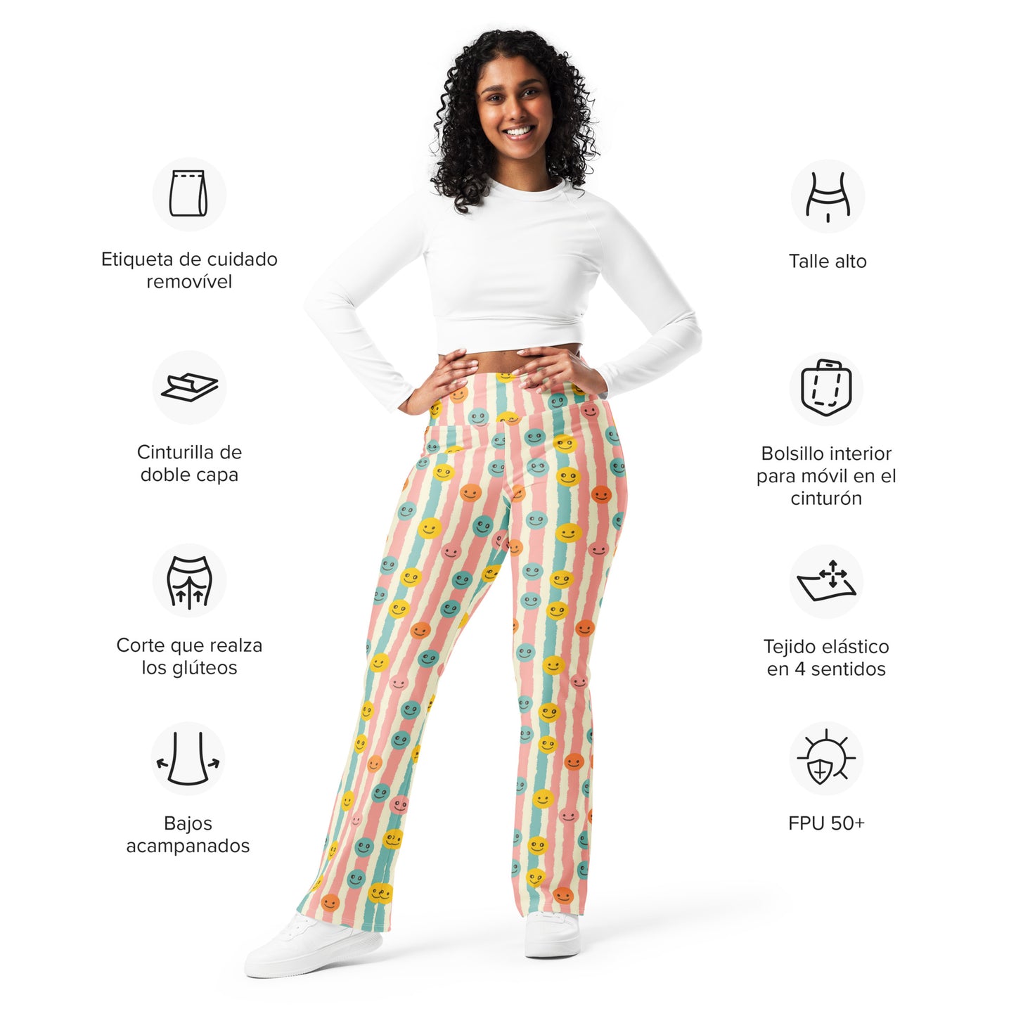 Groovy Smiley Emoji Printed Flare leggings