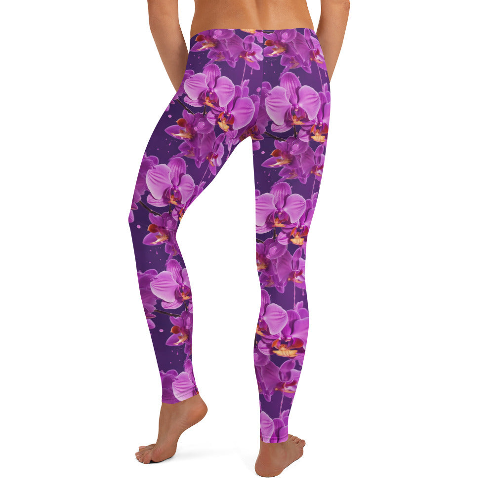 Purple Orchid Floral Print Leggings