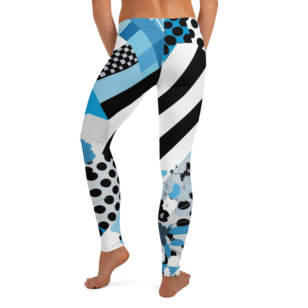 Blue & Black Geometric Pattern Leggings