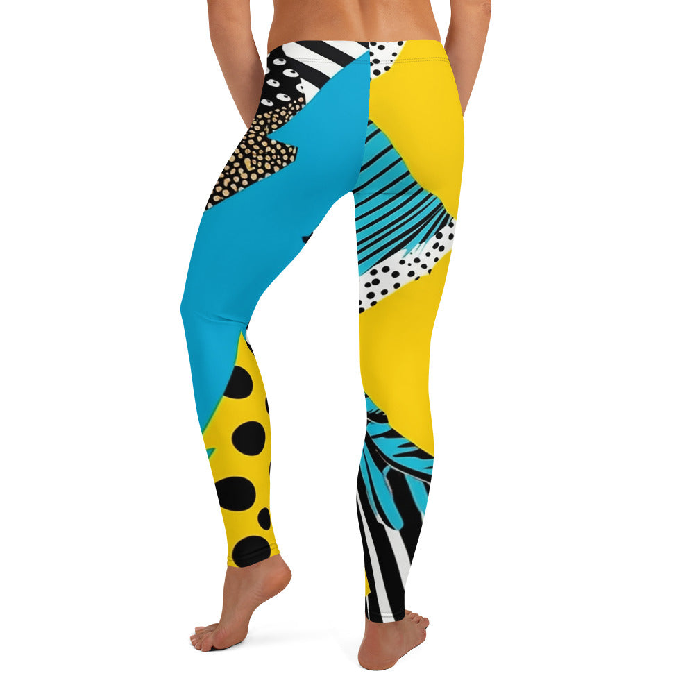 Yellow & Blue Abstract Geometric Pattern Leggings