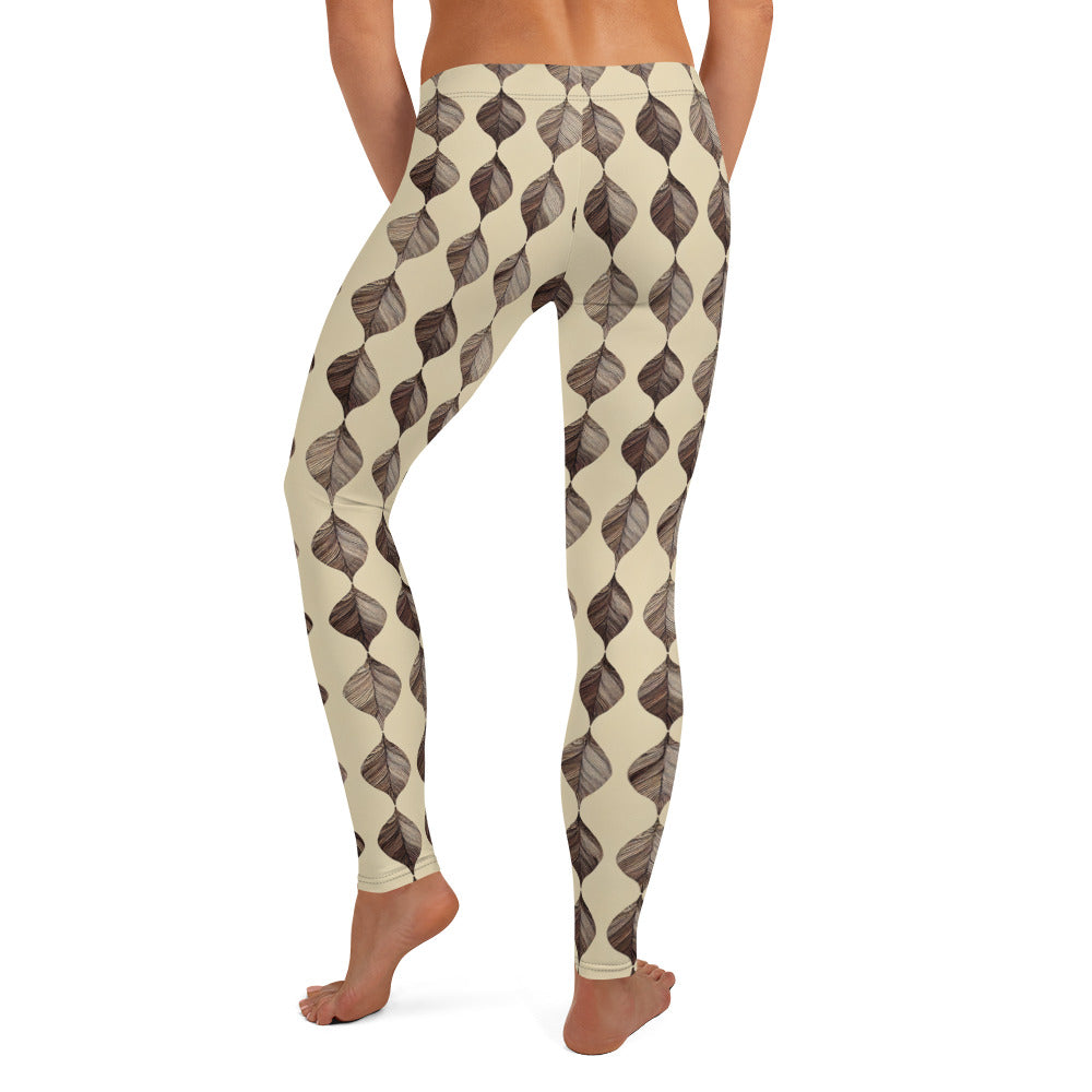 Beige & Brown Geometric Pattern Leggings