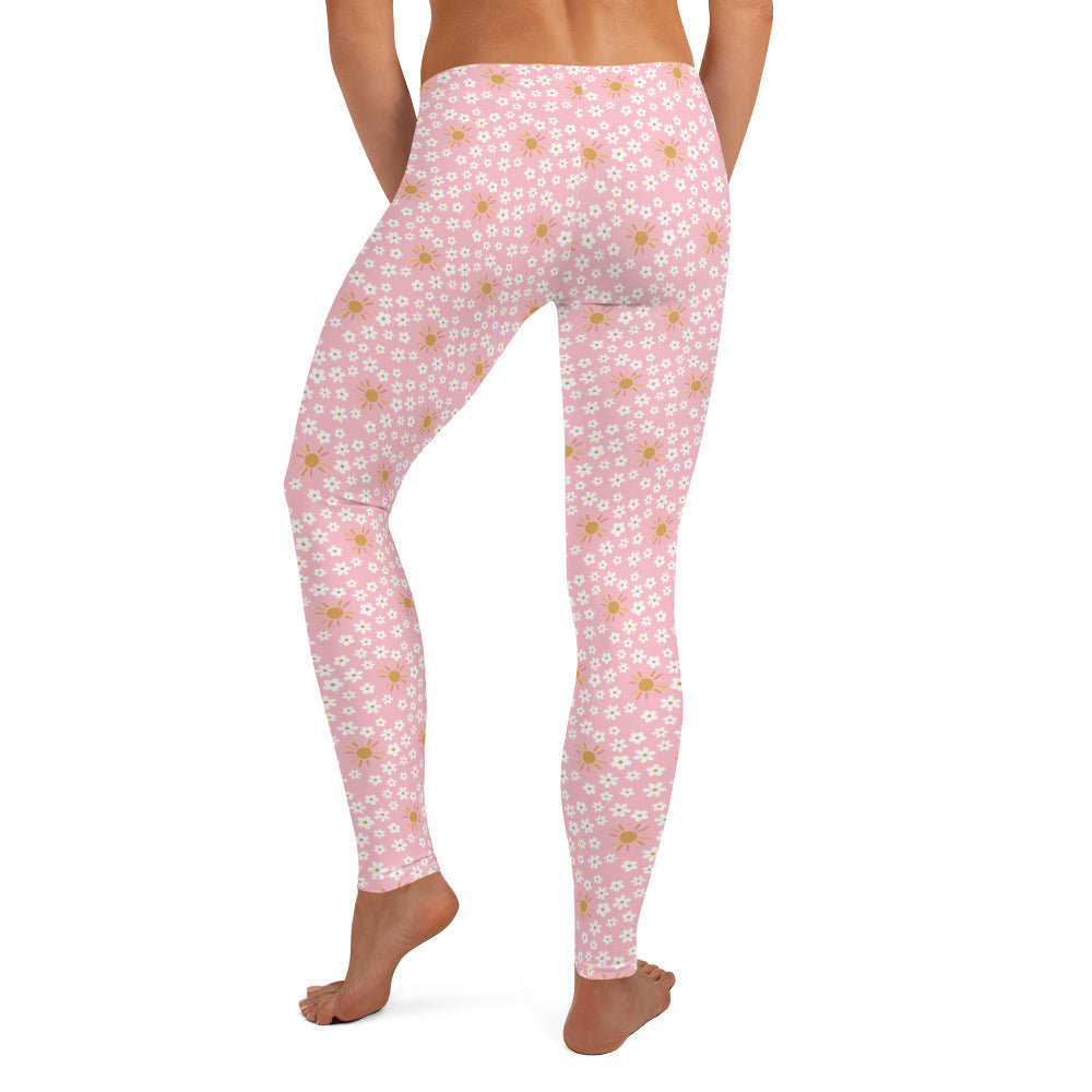 Pink Floral Printed Leggings