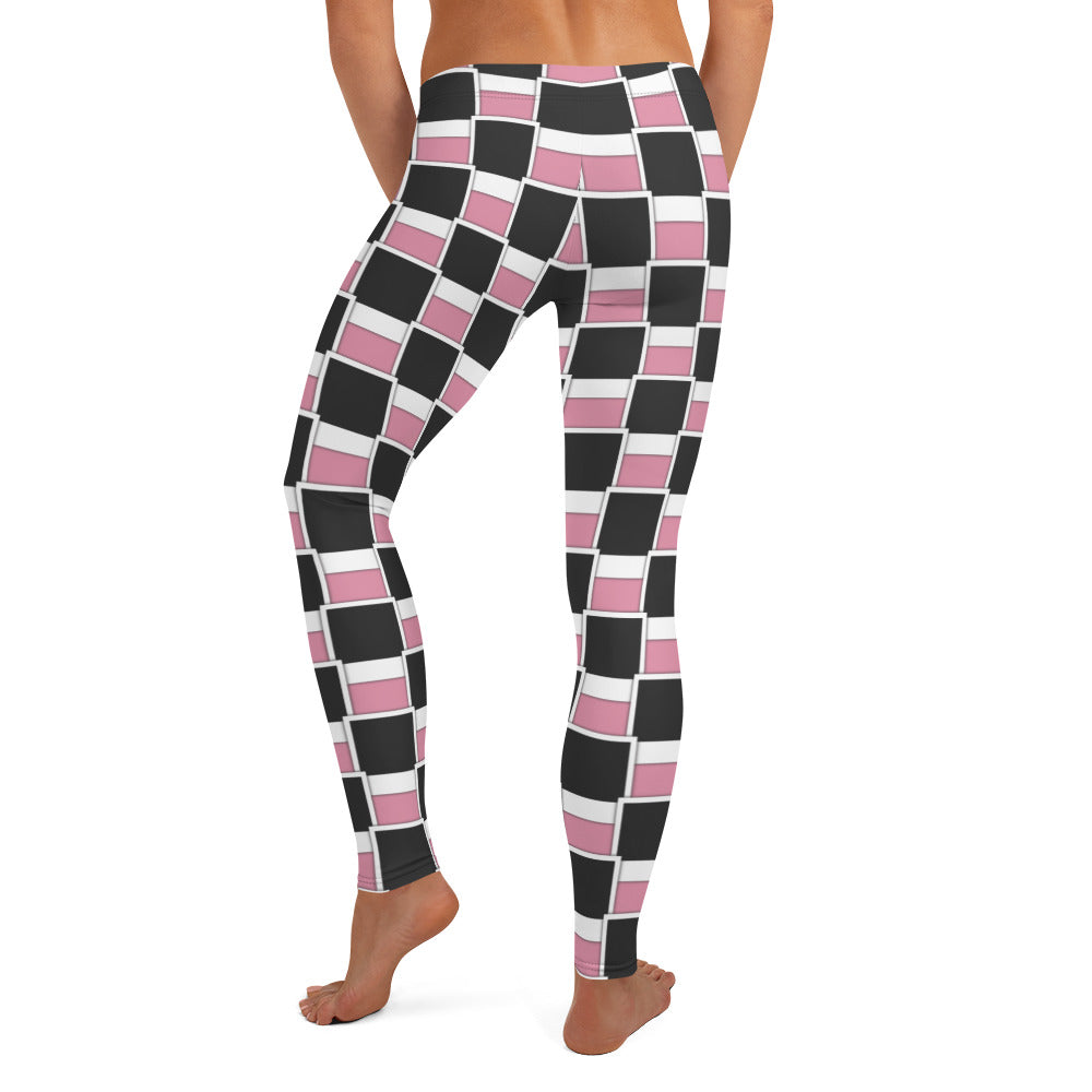 Pink & Black Square Geometric Pattern Leggings