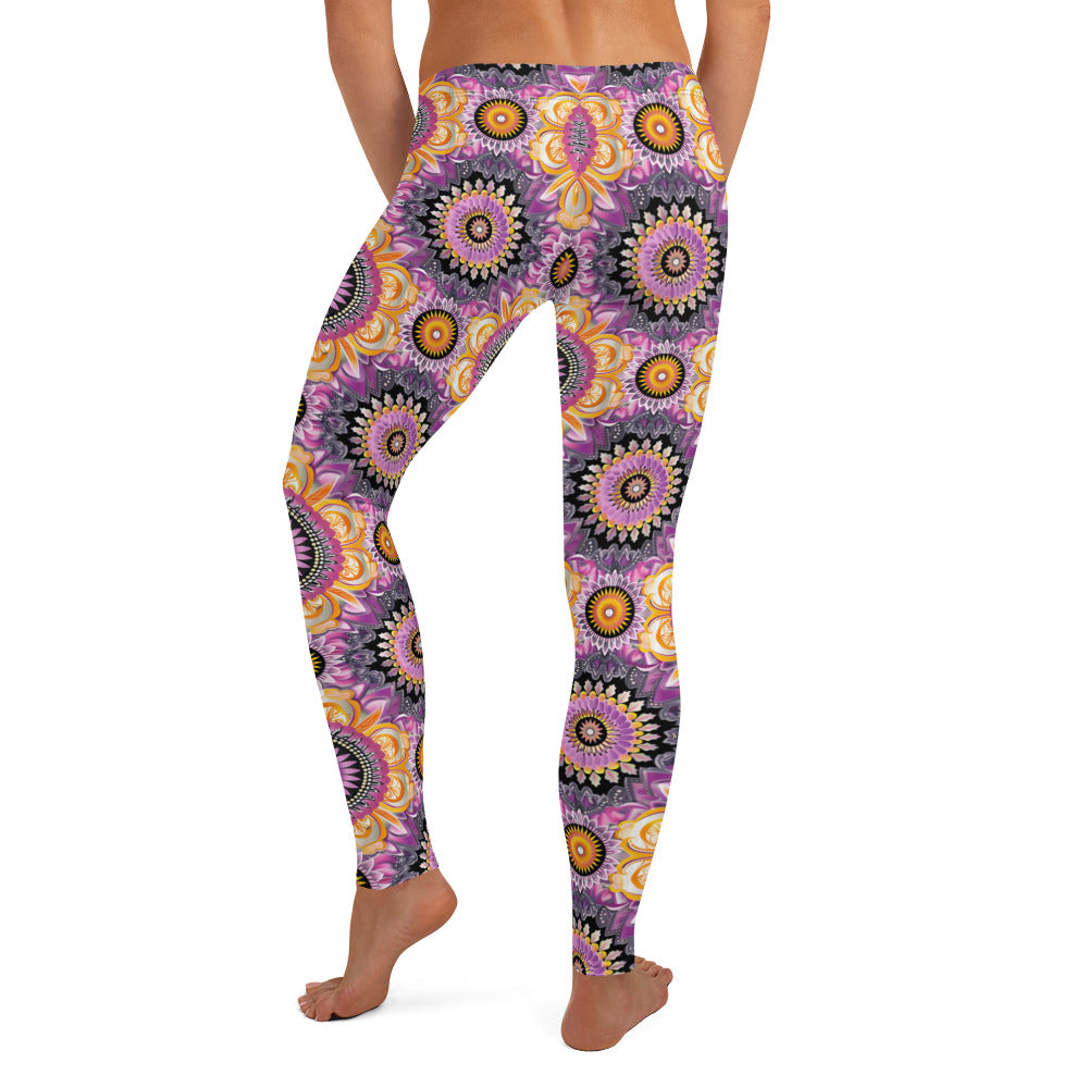 Whispering Pink Floral Mandala Printed Leggings