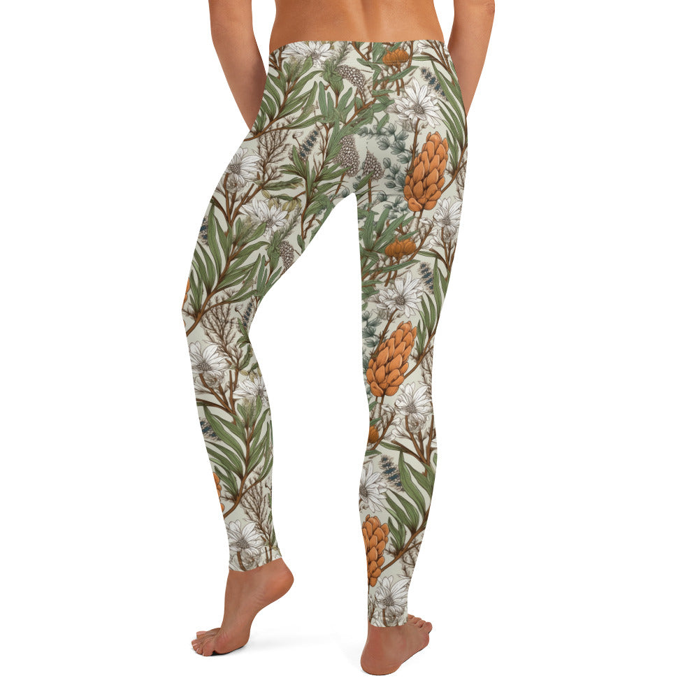 Botanical Orange Floral Foliage Printed Leggings