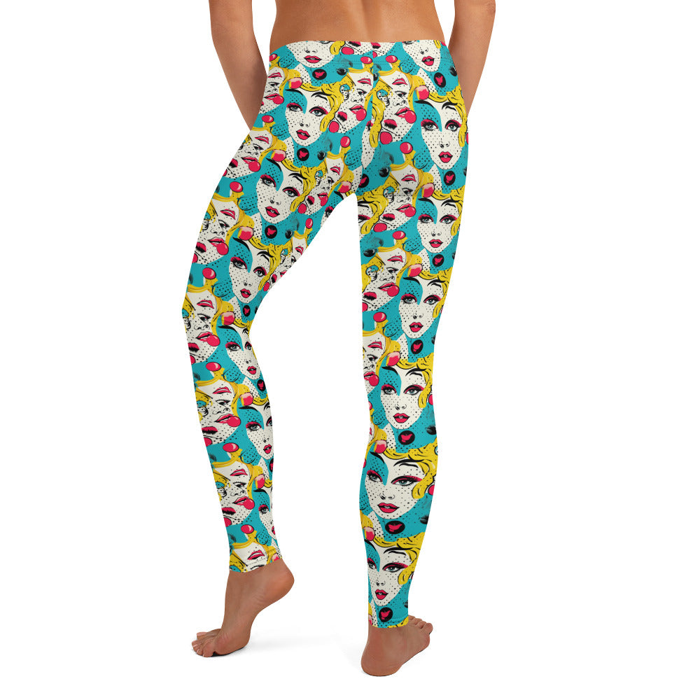 Lady Face Pop Art Printed Leggings