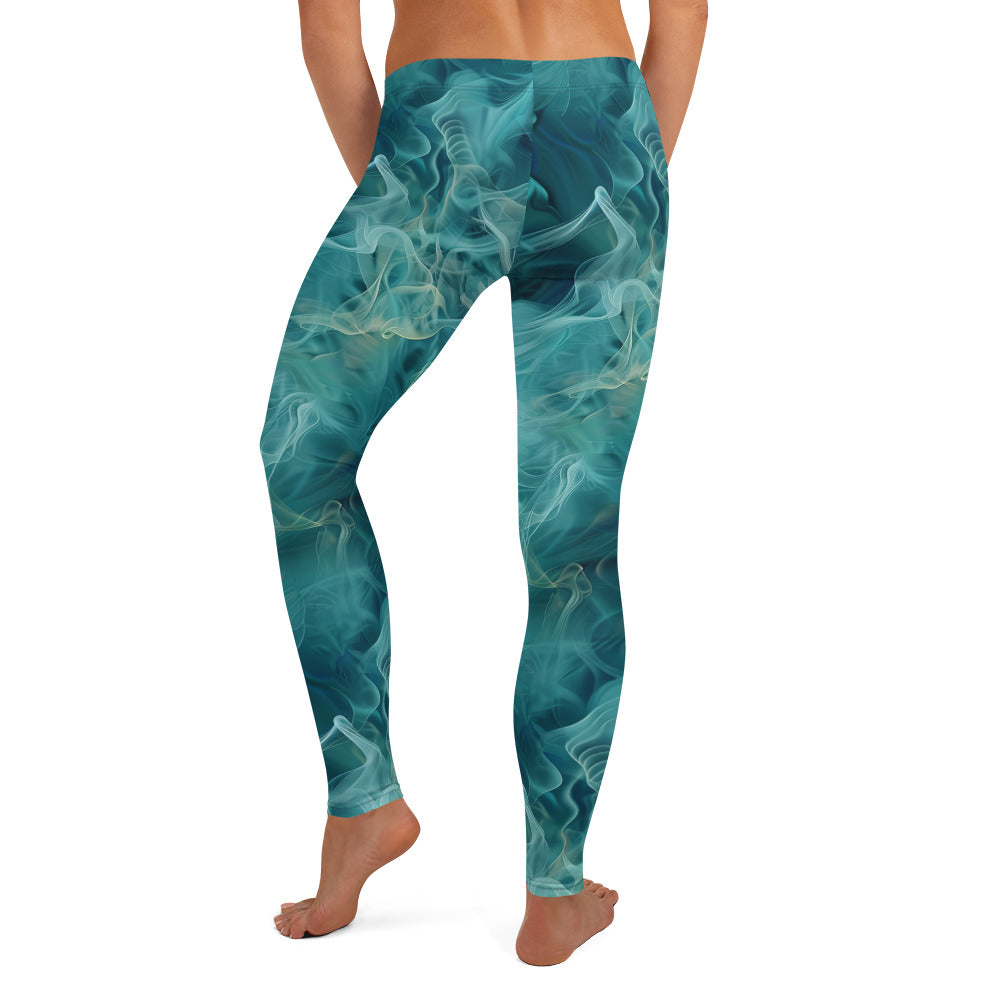 Teal Smokey Pattern Printed Leggings