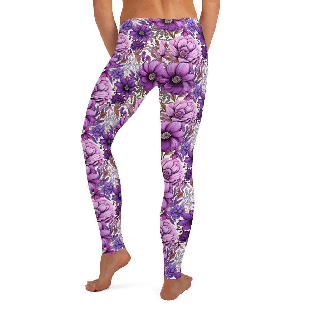 Purple Echinacea Flowers Printed Leggings