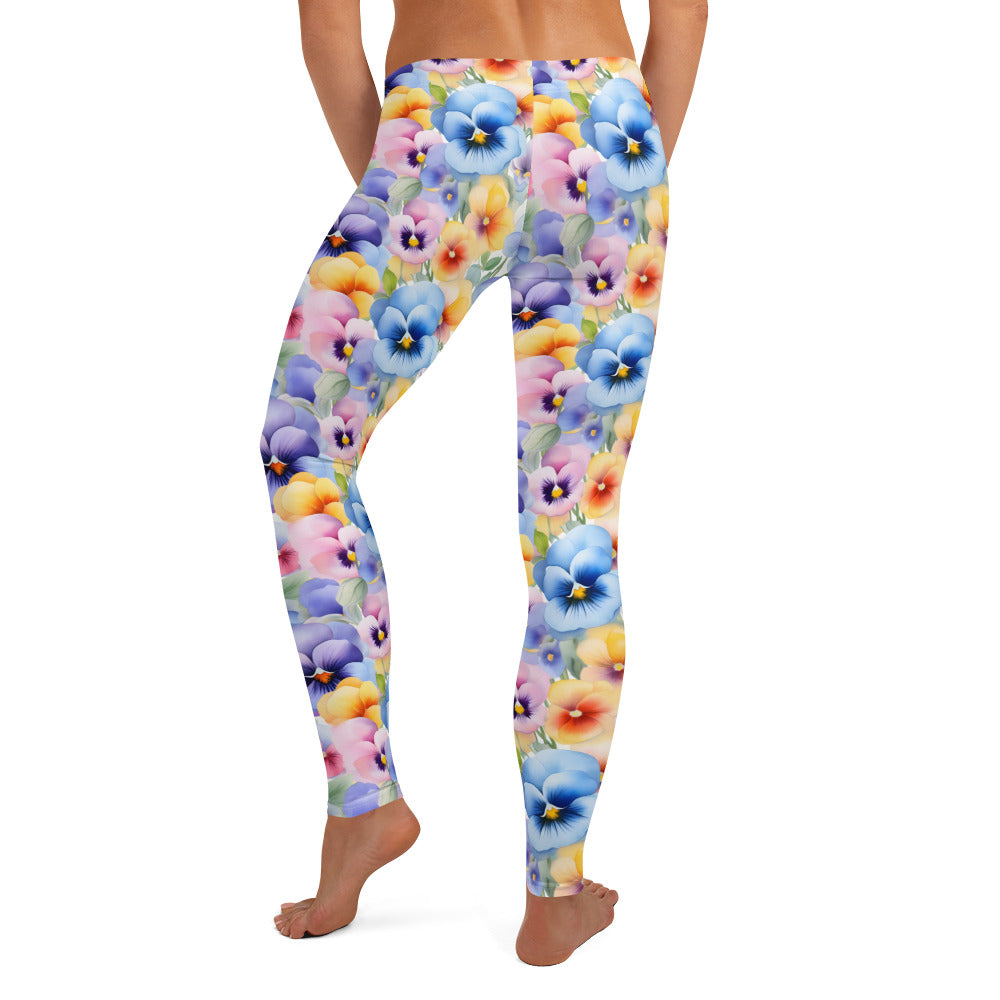 Pansies Watercolor Floral Printed Leggings