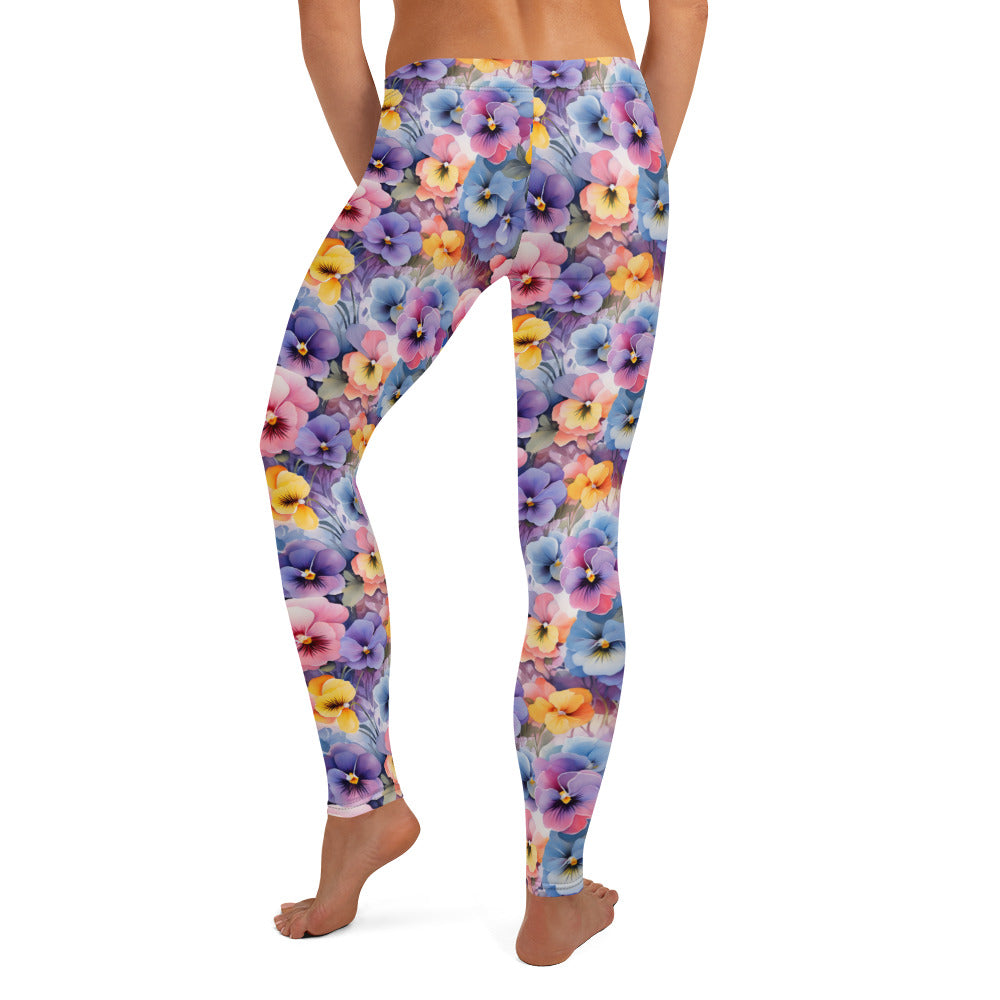 Colorful Pansies Floral Printed Leggings