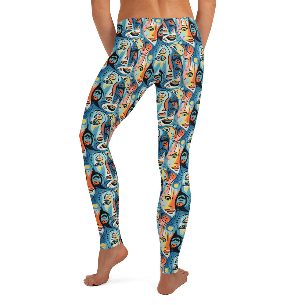 Blue & Yellow Faces Pop Art Printed Leggings