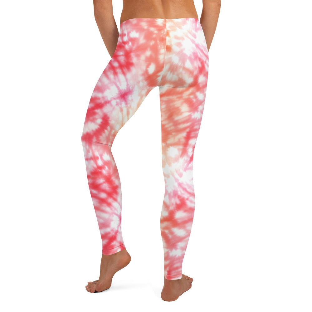 Shades of Red and White Tie Dye Leggings