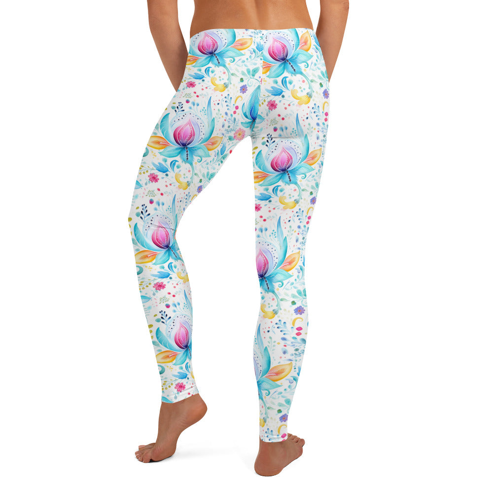 Watercolor Paisley Bloom Floral Printed Leggings