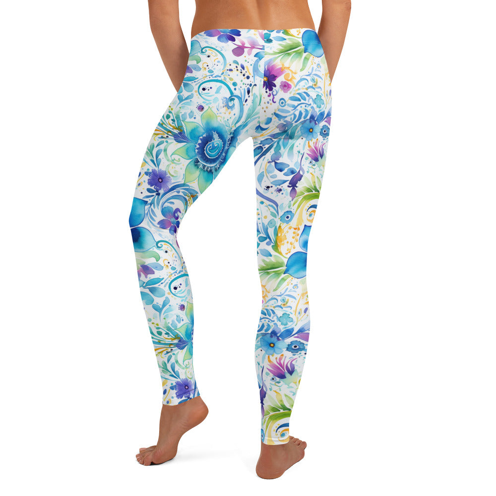 Bold Watercolor Paisley Floral Printed Leggings