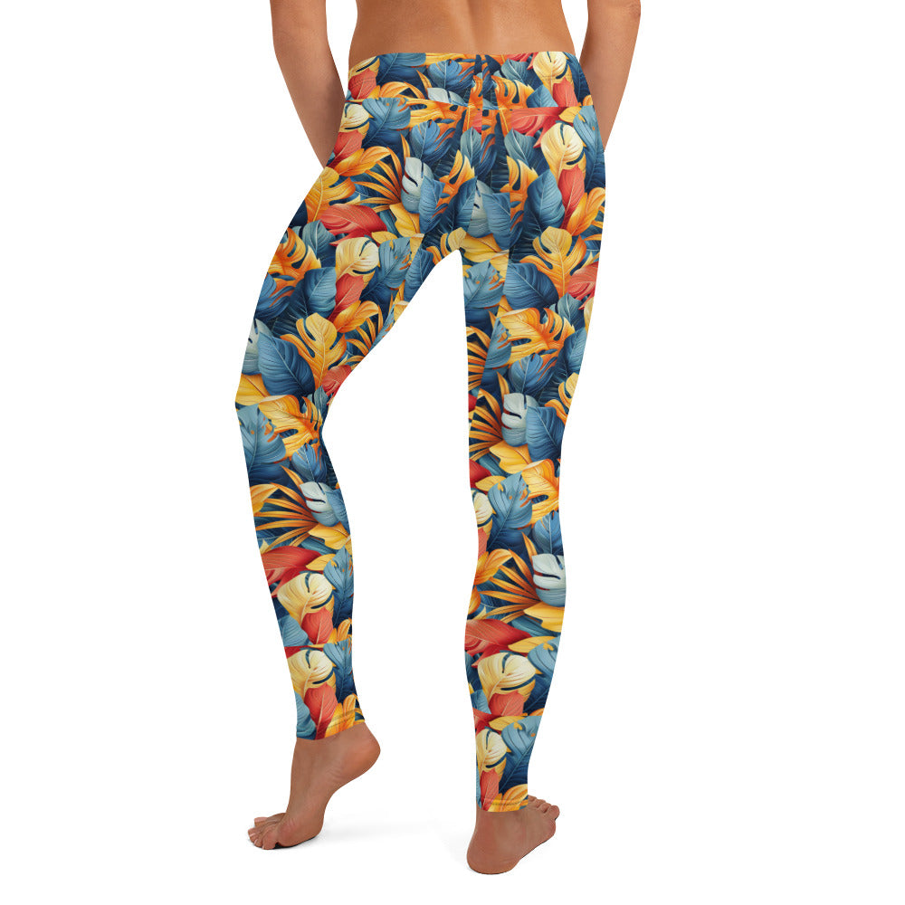 Colorful Tropical Foliage Printed Leggings