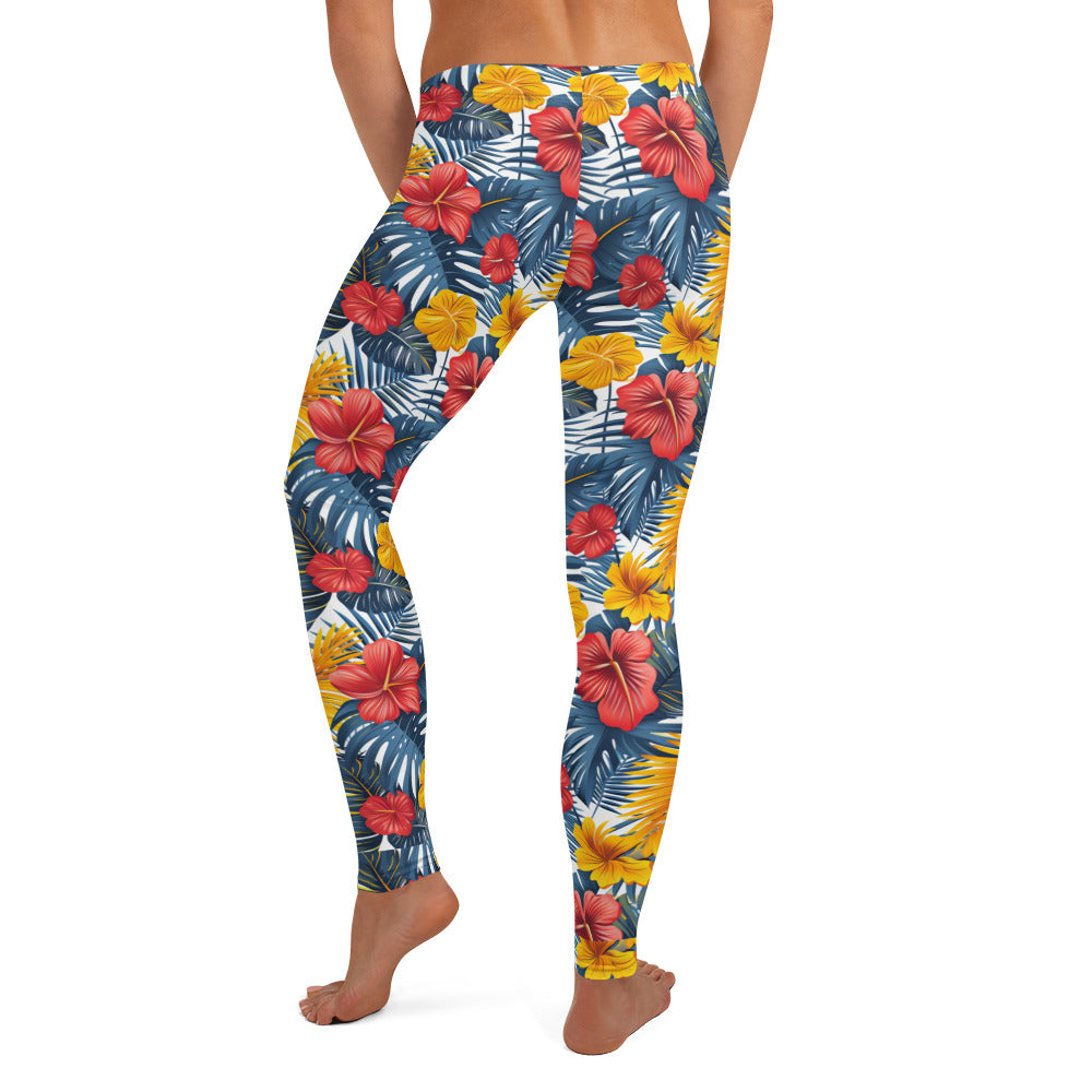 Vibrant Tropical Flowers Floral Printed Leggings