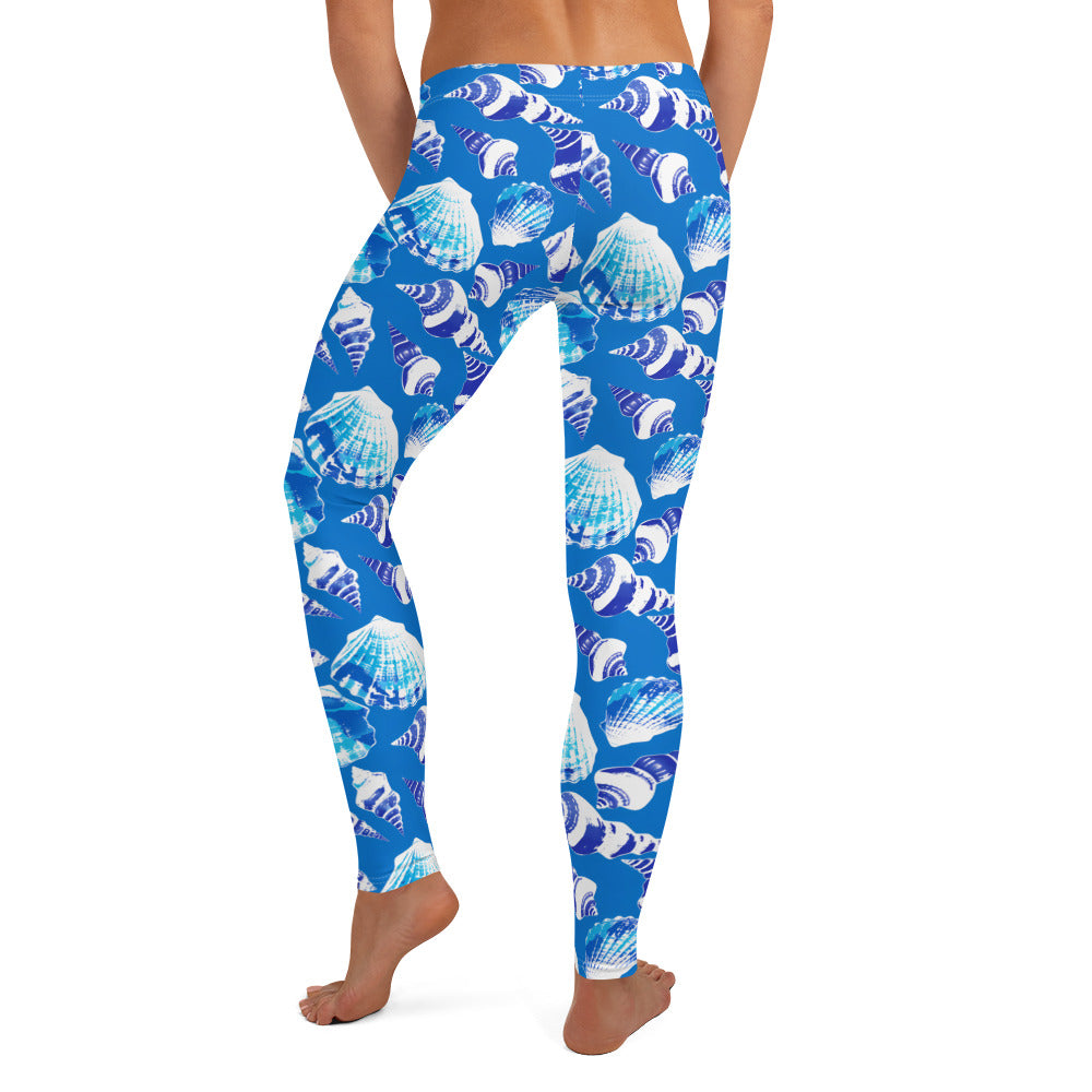 Shells in Deep Blue Water Printed Leggings