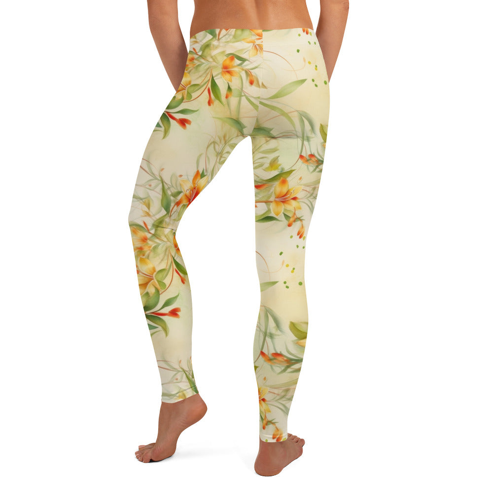 Watercolor Lily Floral Printed Leggings