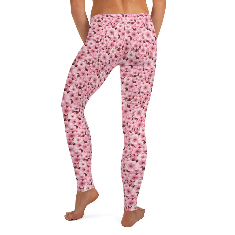 Pink Cherry Blossom Floral Pattern Leggings