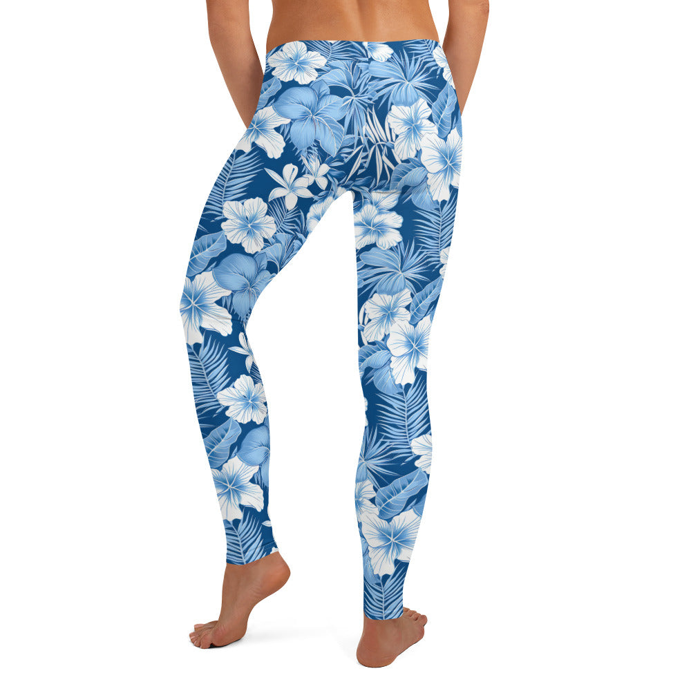 Shades of Blue Hibiscus Floral Printed Leggings