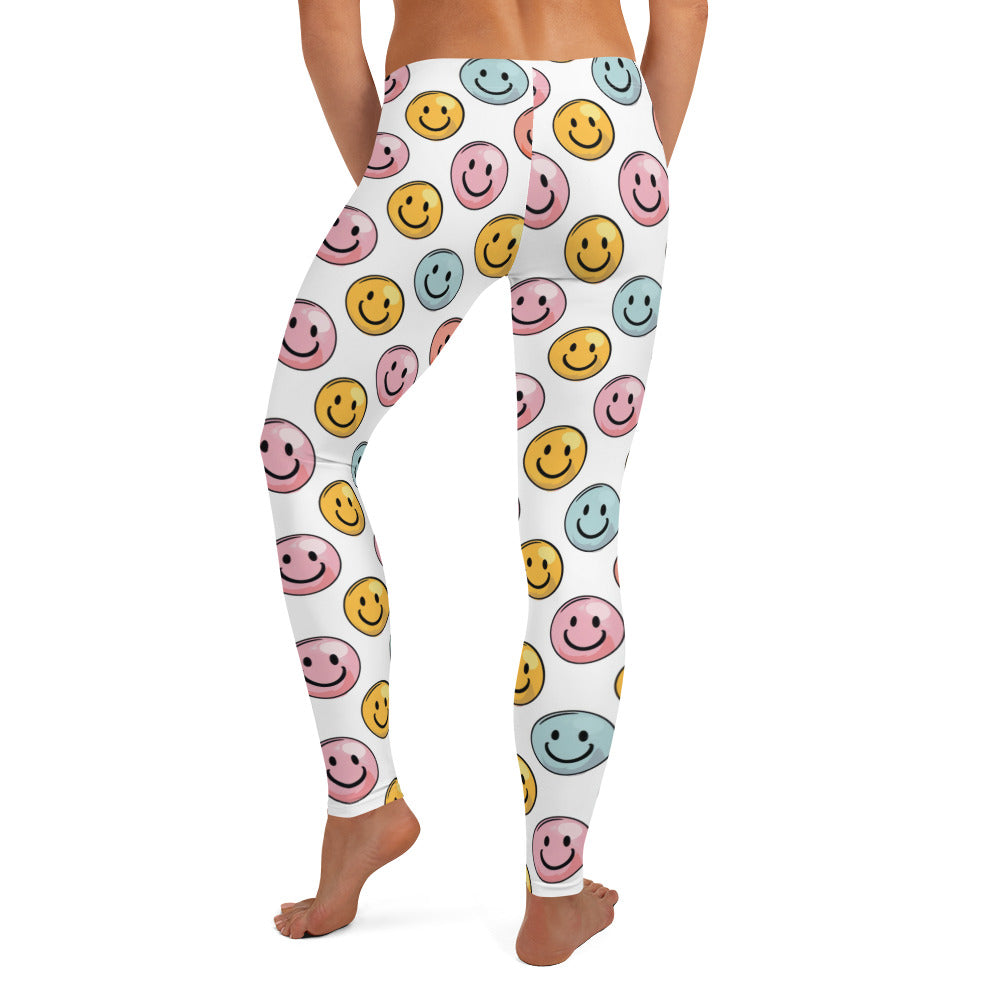 Bubble Gum Emoji Smiley Pattern Printed Leggings