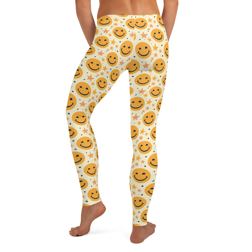 Yellow Emoji & Stars Printed Leggings