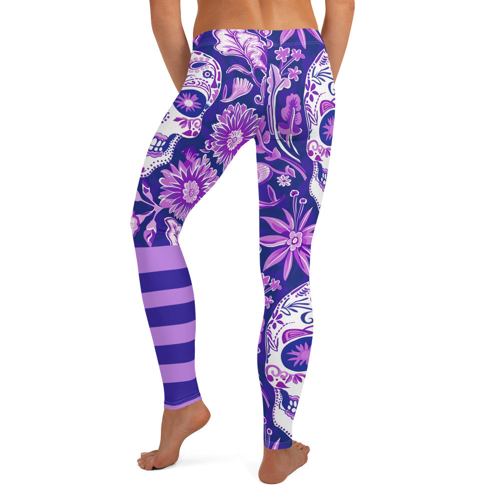 Purple Sugar Skull Printed Leggings