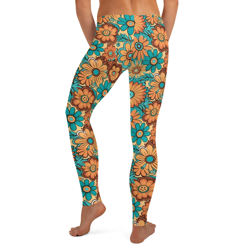 Turquois and Golden Floral Hippie Leggings