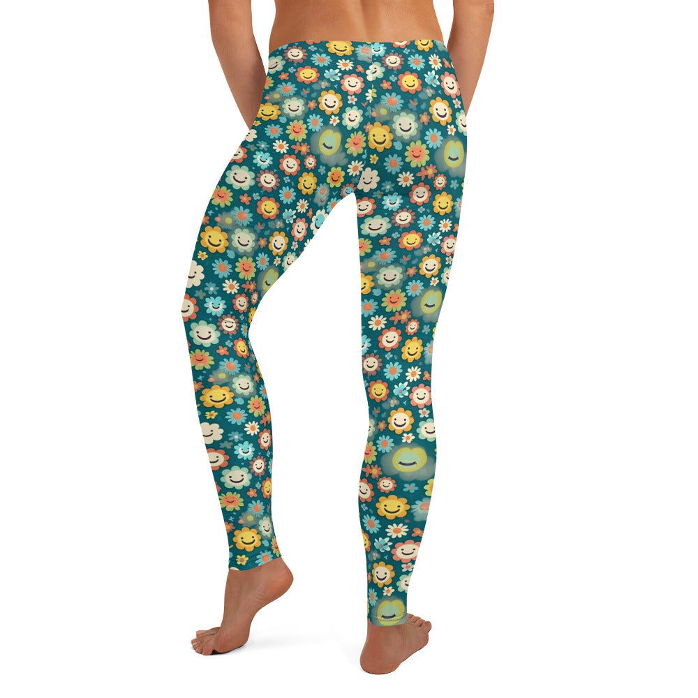 Smiling Floral Pattern Hippie Leggings