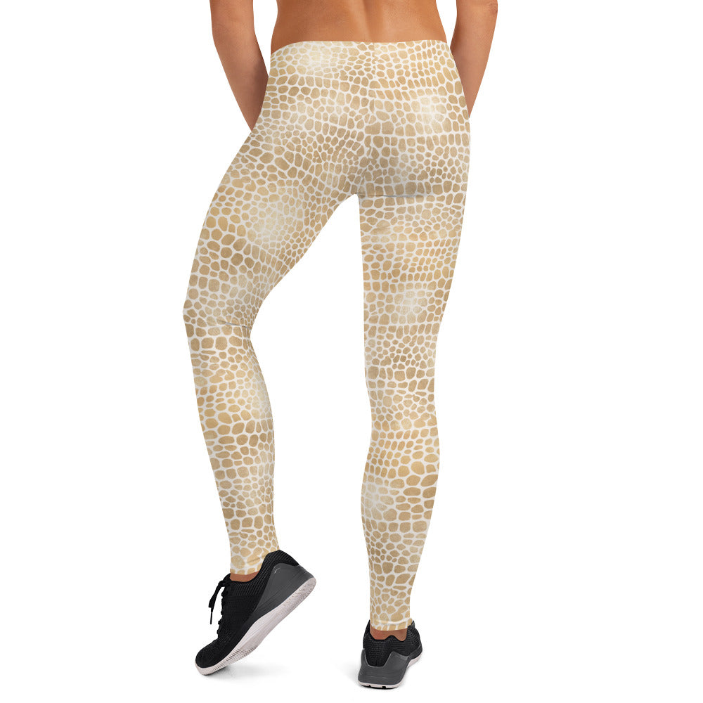 Golden Crocodile Skin Printed Leggings