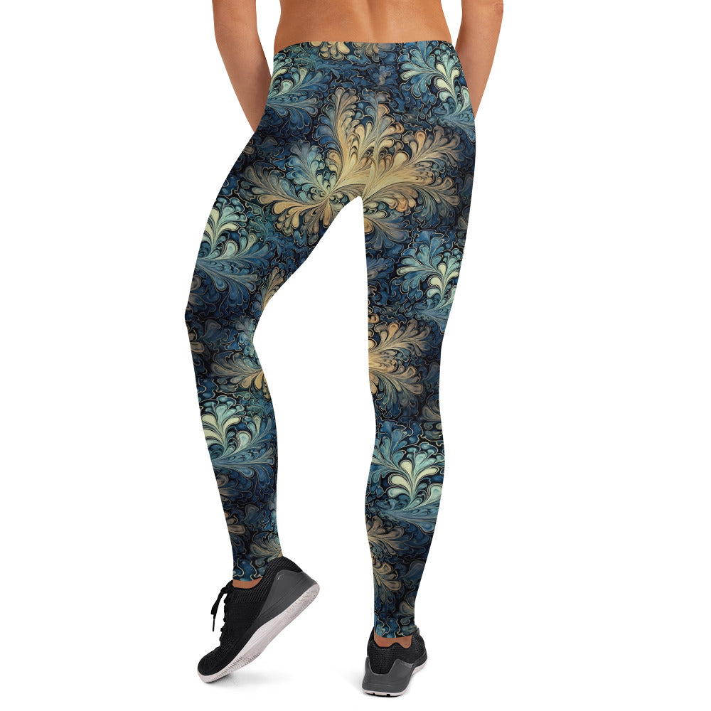 Liquid Abstract Leaves Pattern Printed Leggings