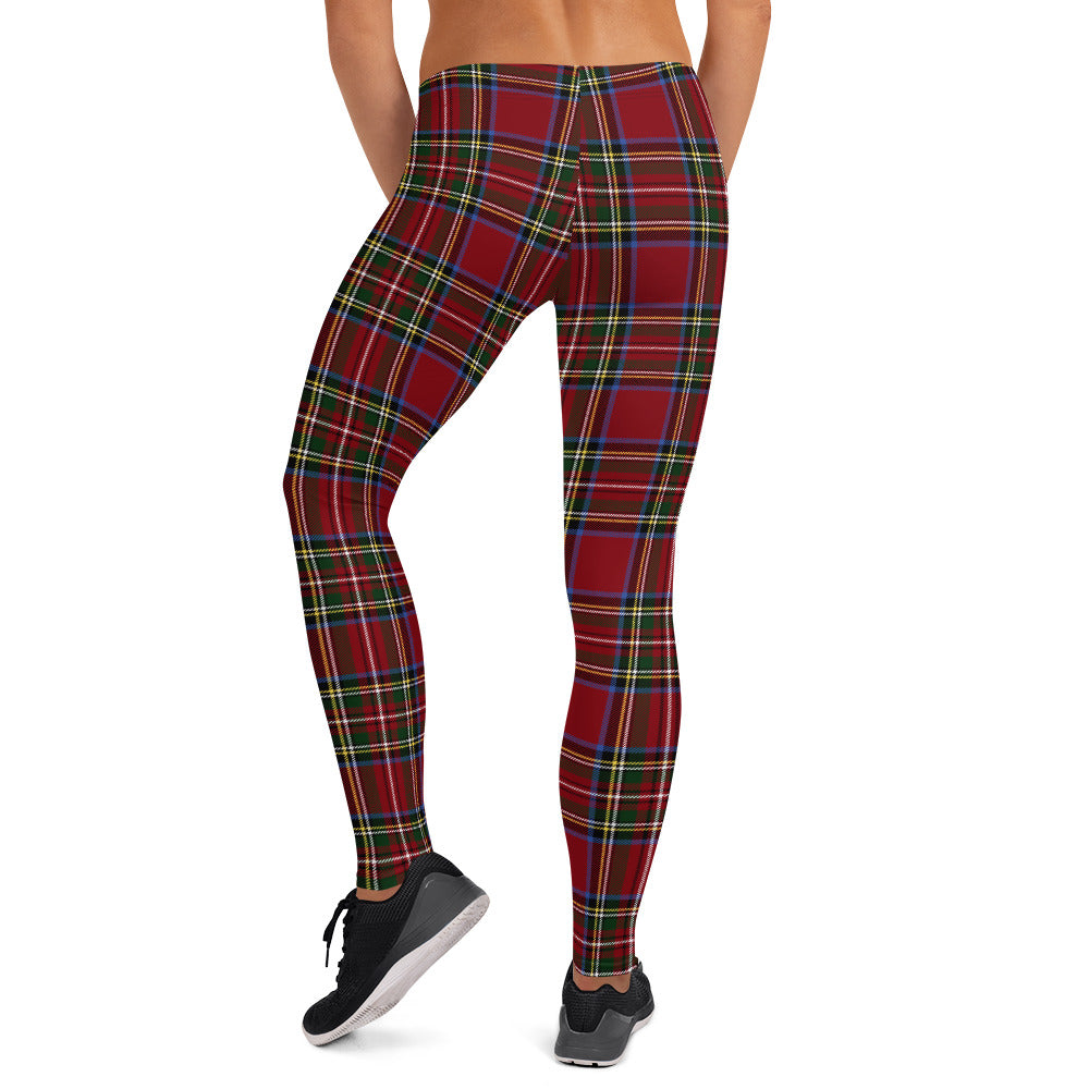 Deep Red Tartan Printed Leggings