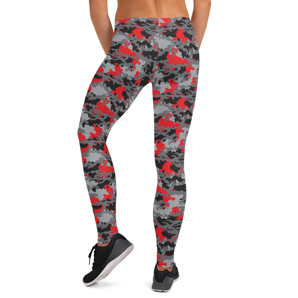 Red Black & Gray Camouflage Leggings