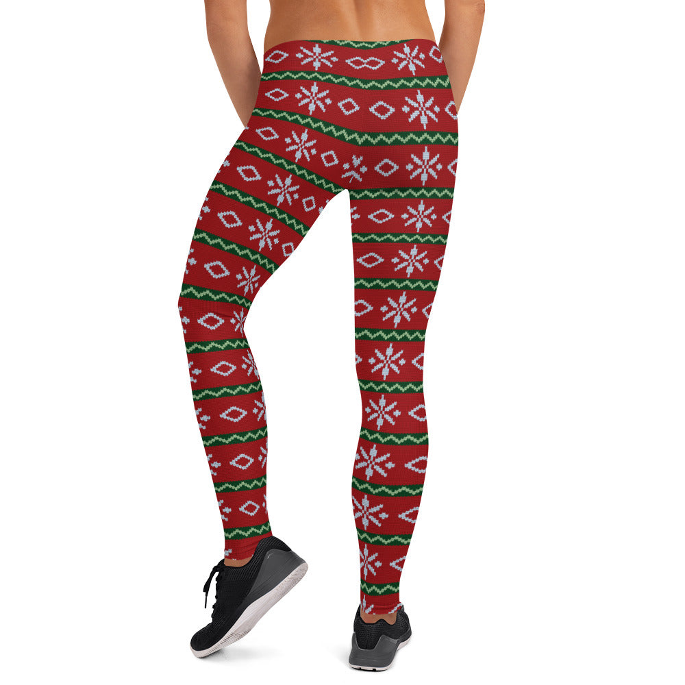 Red Christmas Ugly Sweater Pattern Leggings