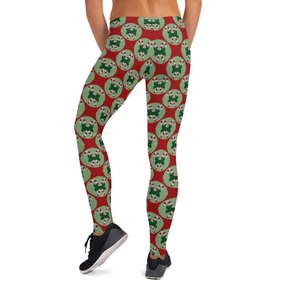 Christmas Candy Cane Ugly Sweater Pattern Leggings