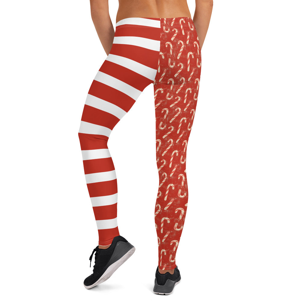 Red Candy Cane Stripe Christmas Holiday Leggings