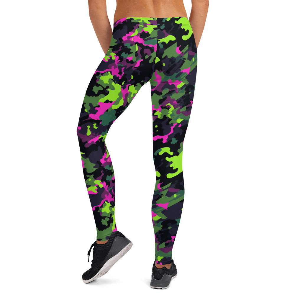 Black, Pink & Green Camouflage Leggings