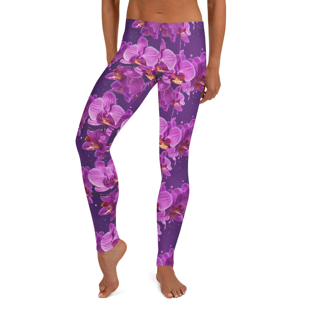 Purple Orchid Floral Print Leggings