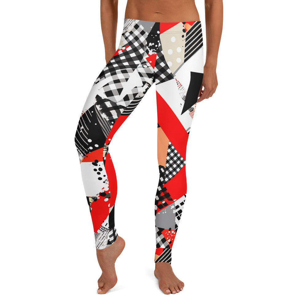 Red & Black Abstract Geometric Pattern Leggings