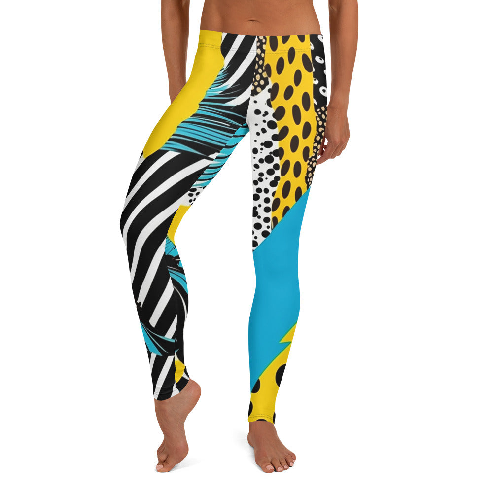 Yellow & Blue Abstract Geometric Pattern Leggings